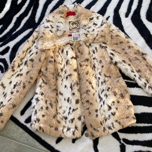 Michael Kors Zip Front Animal Print Faux Fur Jacket